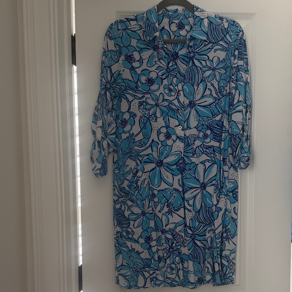 Lilly Pulitzer Blue & White Floral Long-Sleeve Dress